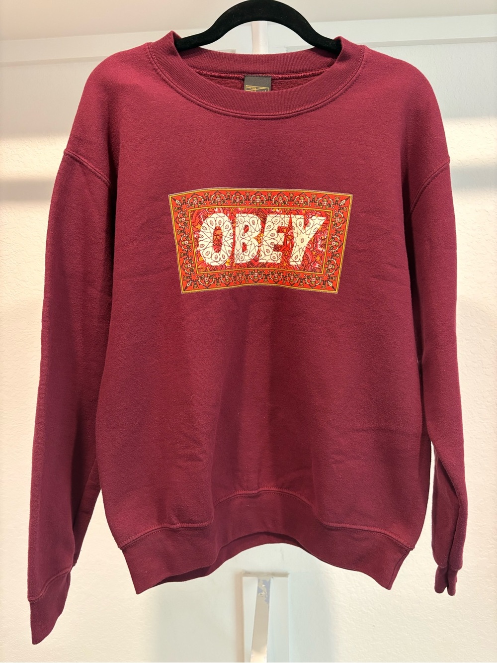 Obey Men’s Crewneck Sweatshirt in Burgandy - Vintage Y2K look